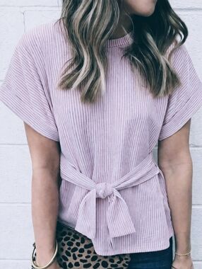 Express Doleman Tie Up Knot Bow Boxy Roll Cuff Snatching Knotted Striped